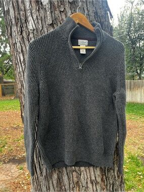 L.L. Bean Men’s Dark Charcoal Zip-Neck Waffle Knit Sweater